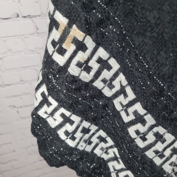 Free People Black White Hooded Toggle Boho Fringe Cape Sweater One Size O/S - Picture 5 of 13